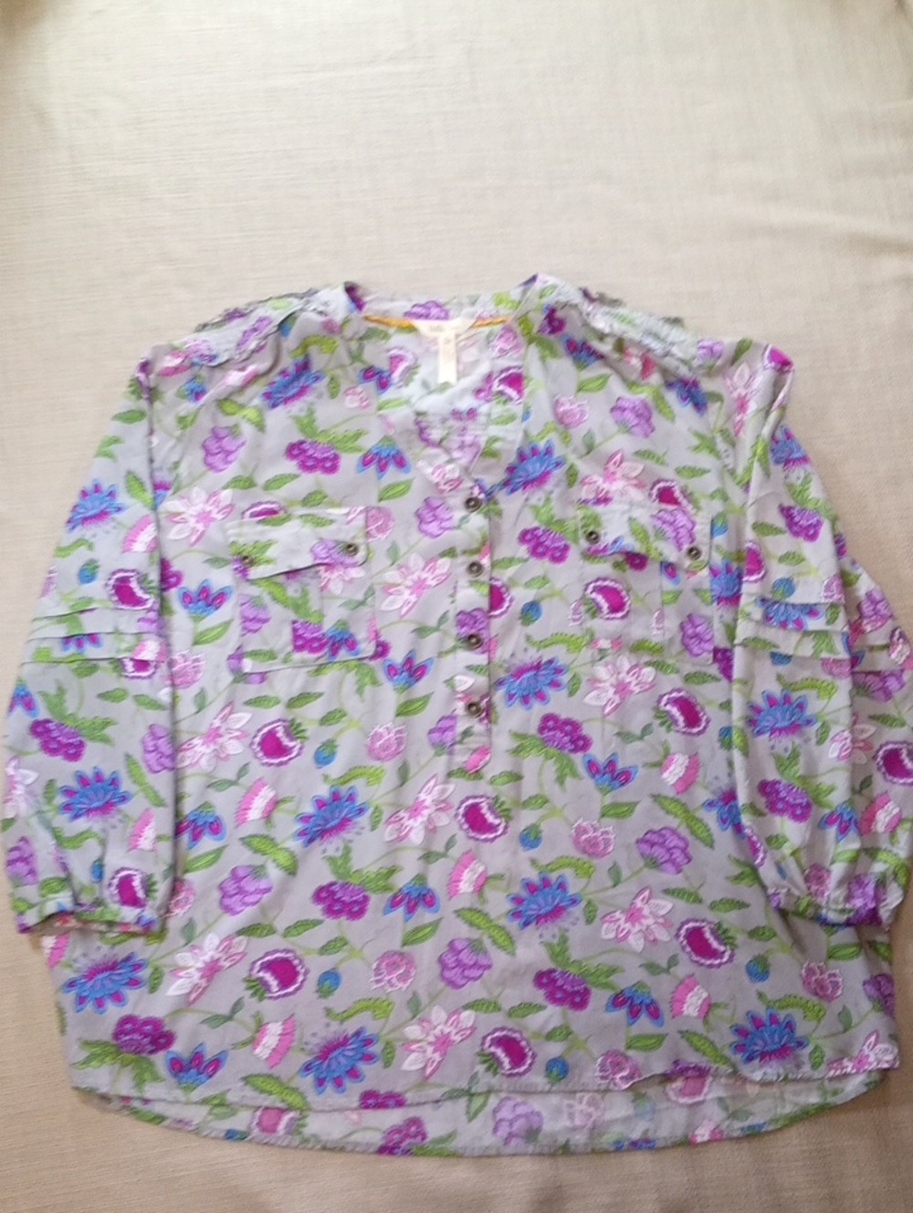 Women's Size XXL Matilda Jane Floral Button-Front Blouse in Purple & Green